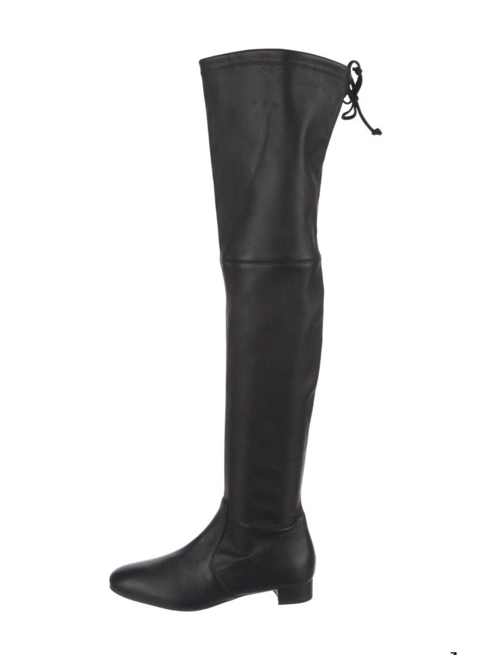 Stuart Weitzman Black Over-the-Knee Leather Boot with Tie Detail